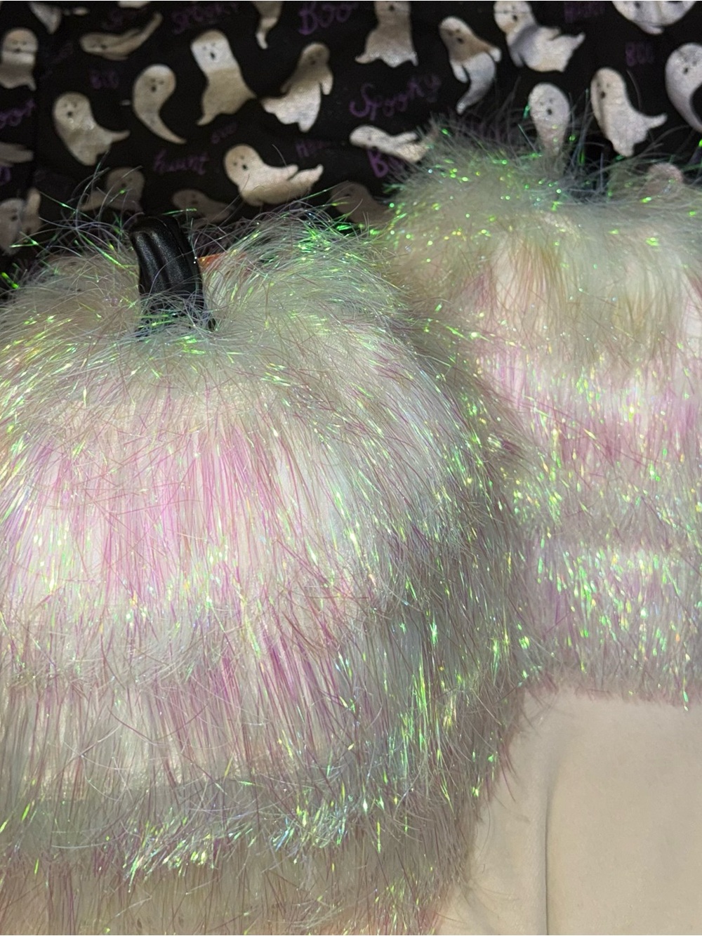 Iridescent White tinsel Party pumpkin. 2 pc